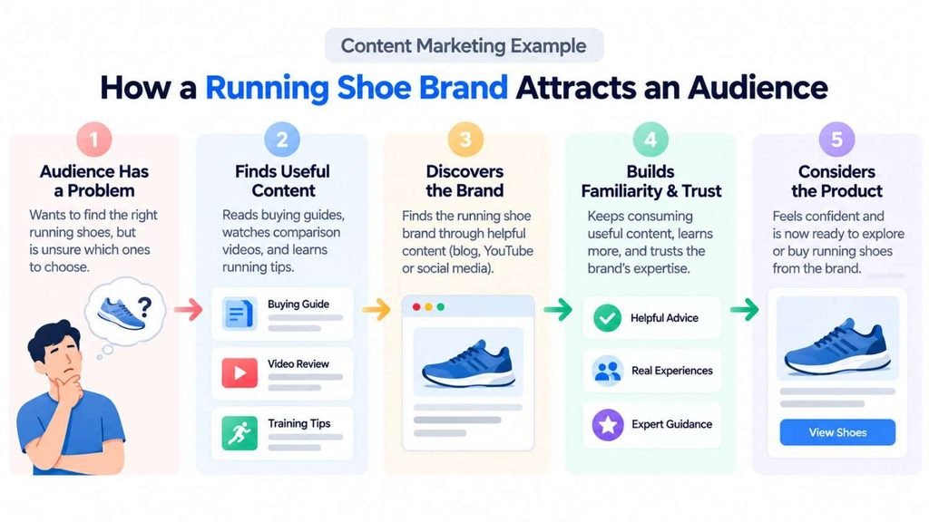 What Is Content Marketing? Simple Explanation With Real Examples 2 Example of how content marketing helps a running shoe brand attract an audience