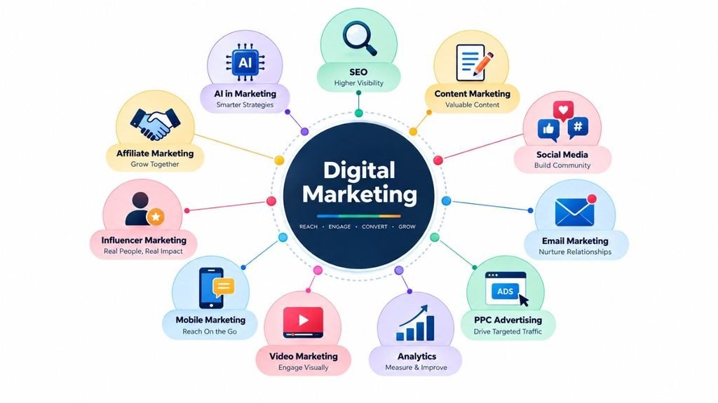 Digital marketing ecosystem infographic