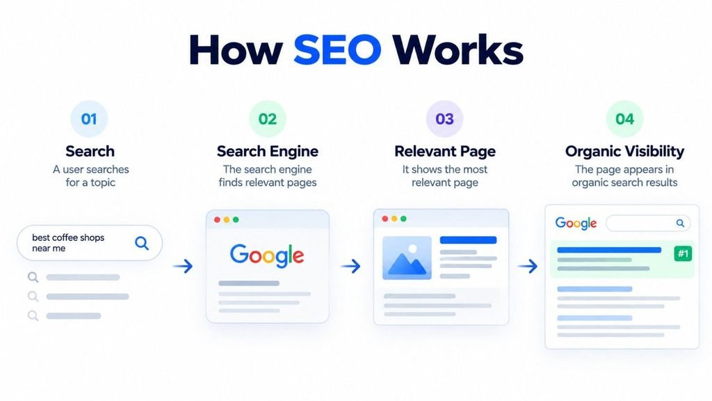 SEO helps connect searchers with relevant website pages